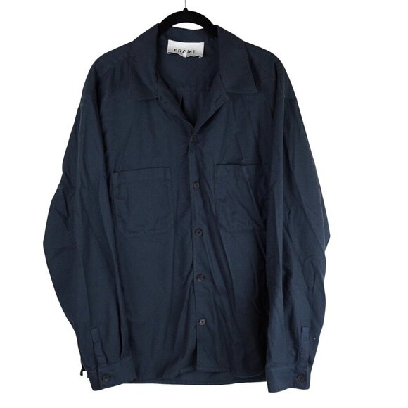 Frame Brushed Cotton And Tencel-blend Twill Shirt In Shadow Grey Sz L - Picture 1 of 8